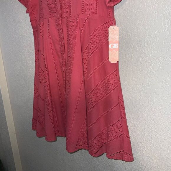 Gianni Bini Button Front Eyelet Coral Dress size L - Picture 4 of 9